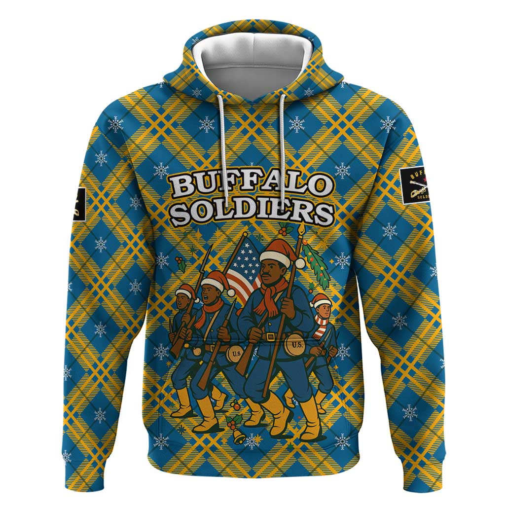 Buffalo Soldiers Christmas Zip Hoodie Blue Yellow Plaid Parade Illustration Design - African Pride