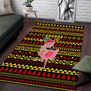 Uganda Christmas Area Rug Flamingo Lights Uganda Flag and Black Red Yellow - African Pride