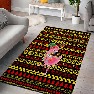 Uganda Christmas Area Rug Flamingo Lights Uganda Flag and Black Red Yellow - African Pride