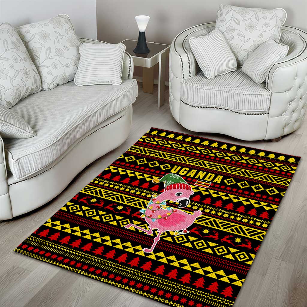 Uganda Christmas Area Rug Flamingo Lights Uganda Flag and Black Red Yellow - African Pride