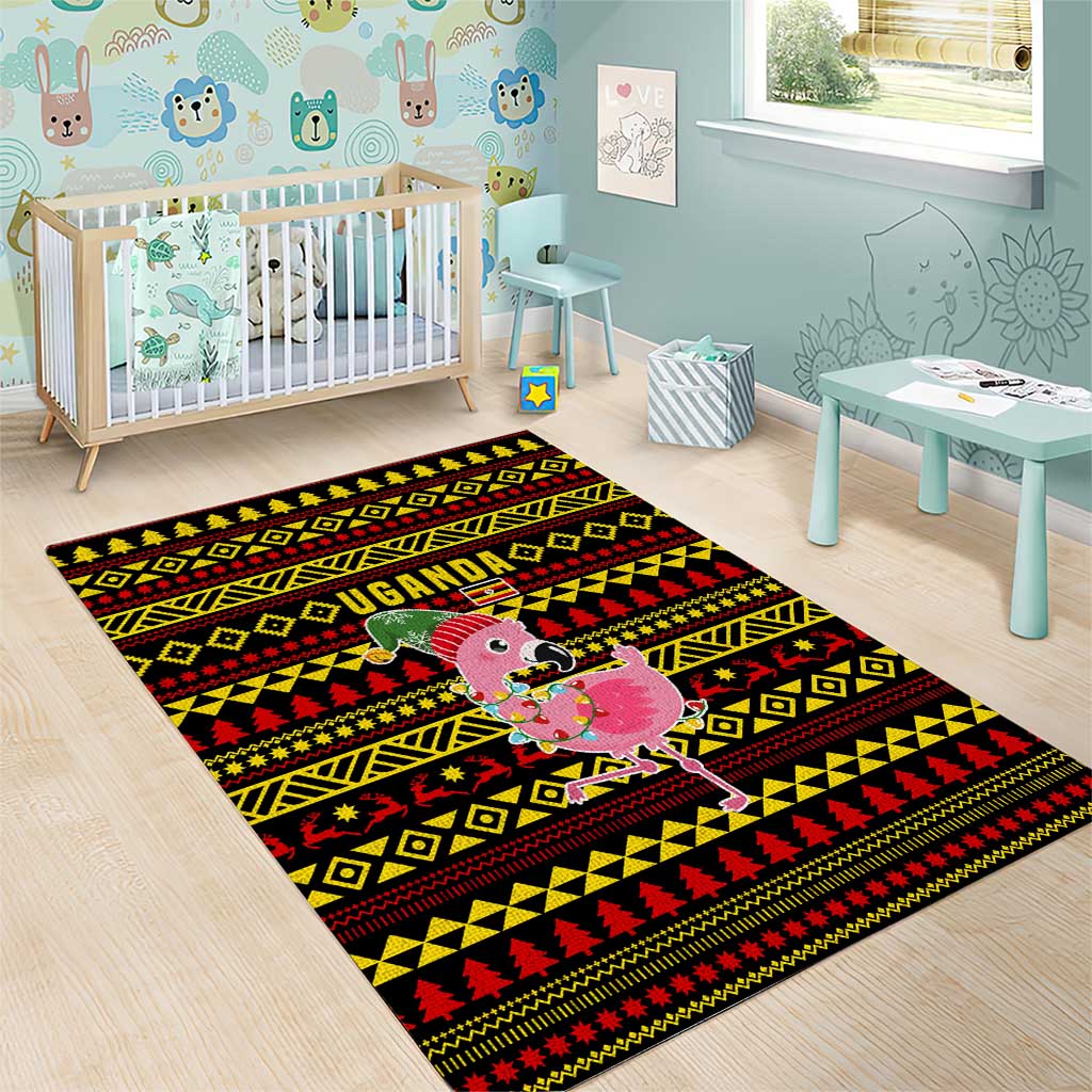 Uganda Christmas Area Rug Flamingo Lights Uganda Flag and Black Red Yellow - African Pride