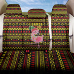 Uganda Christmas Back Car Seat Cover Flamingo Lights Uganda Flag and Black Red Yellow - African Pride