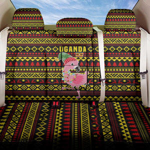 Uganda Christmas Back Car Seat Cover Flamingo Lights Uganda Flag and Black Red Yellow - African Pride