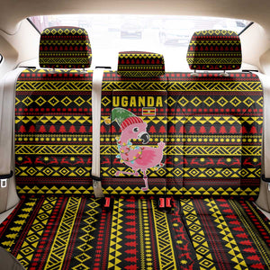 Uganda Christmas Back Car Seat Cover Flamingo Lights Uganda Flag and Black Red Yellow - African Pride