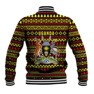 Uganda Christmas Baseball Jacket Flamingo Lights Uganda Flag and Black Red Yellow - African Pride