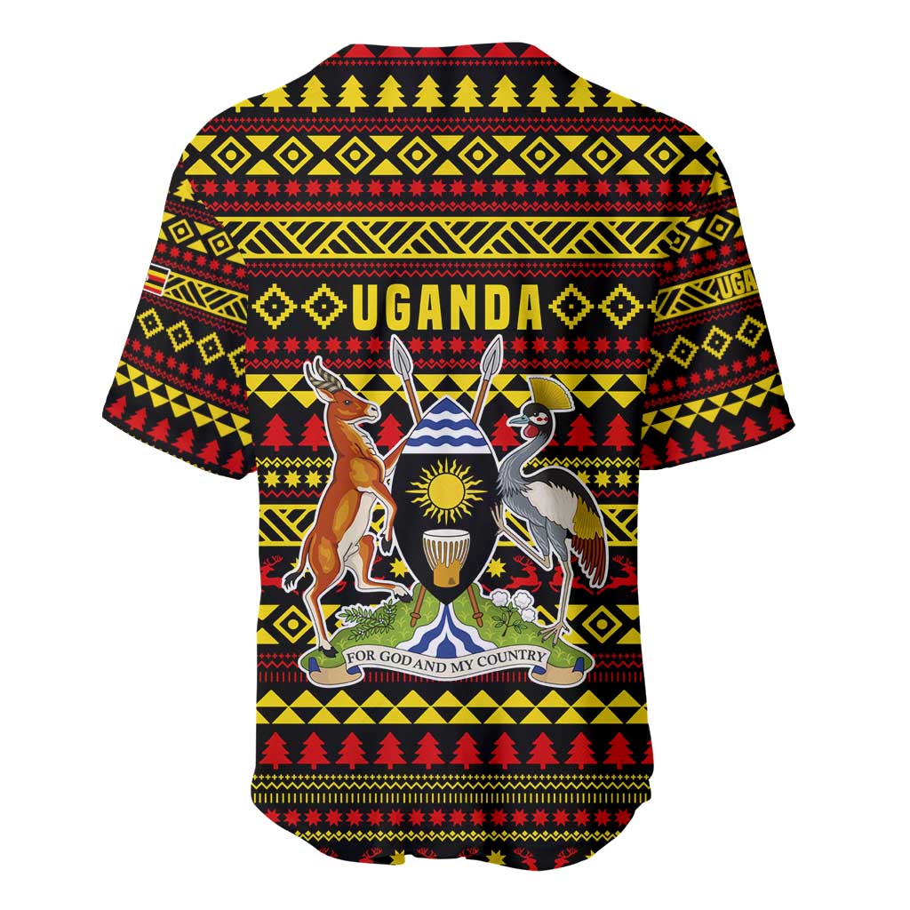 Uganda Christmas Baseball Jersey Flamingo Lights Uganda Flag and Black Red Yellow - African Pride