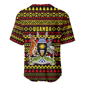 Uganda Christmas Baseball Jersey Flamingo Lights Uganda Flag and Black Red Yellow - African Pride