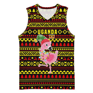 Uganda Christmas Basketball Jersey Flamingo Lights Uganda Flag and Black Red Yellow - African Pride