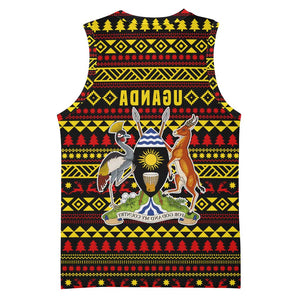Uganda Christmas Basketball Jersey Flamingo Lights Uganda Flag and Black Red Yellow - African Pride