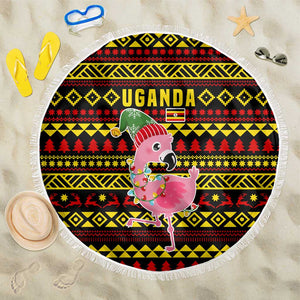 Uganda Christmas Beach Blanket Flamingo Lights Uganda Flag and Black Red Yellow - African Pride