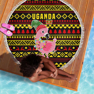 Uganda Christmas Beach Blanket Flamingo Lights Uganda Flag and Black Red Yellow - African Pride