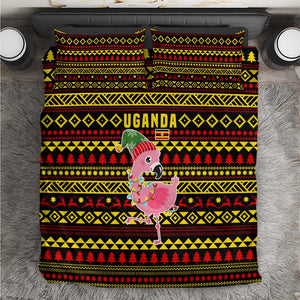 Uganda Christmas Bedding Set Flamingo Lights Uganda Flag and Black Red Yellow - African Pride