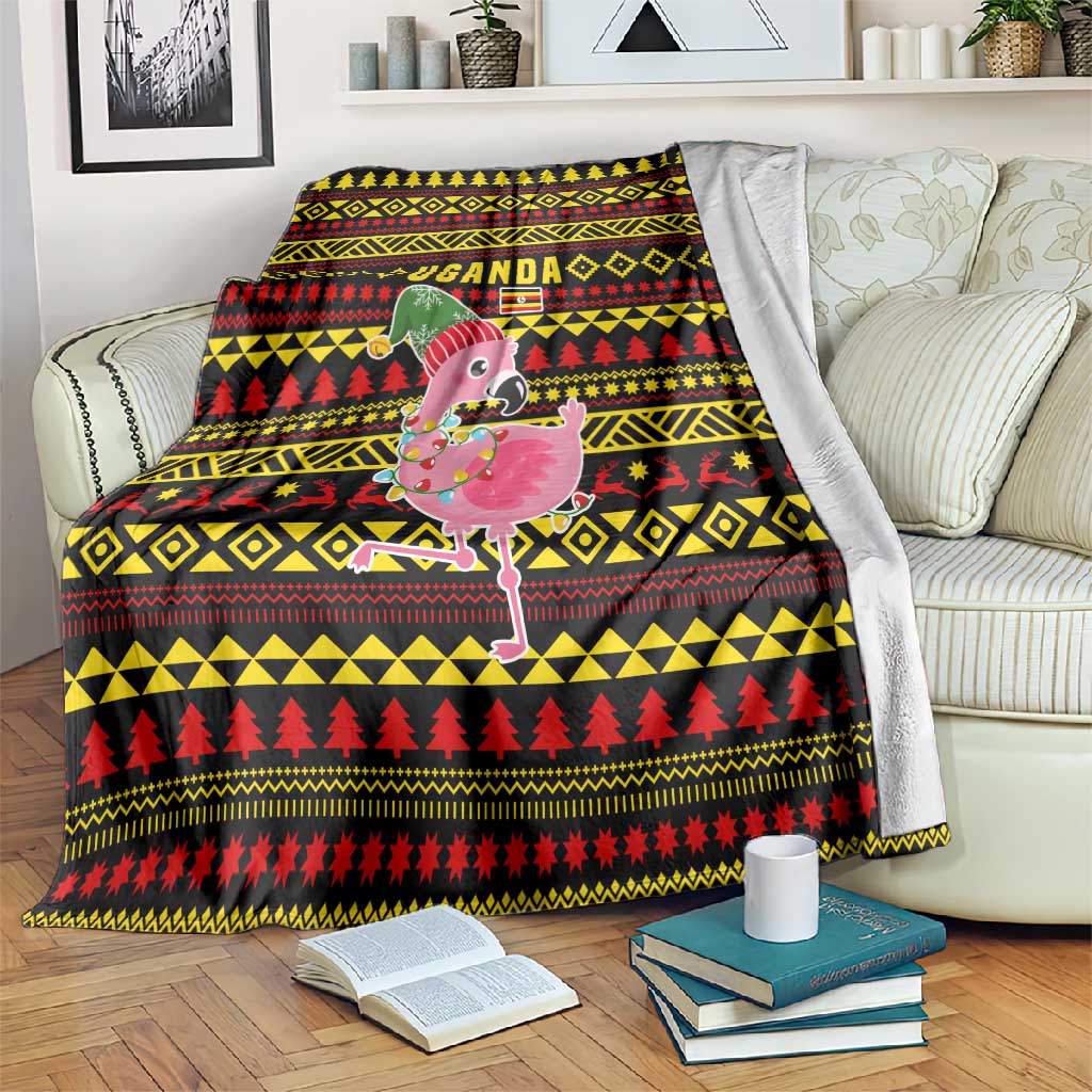 Uganda Christmas Blanket Flamingo Lights Uganda Flag and Black Red Yellow - African Pride