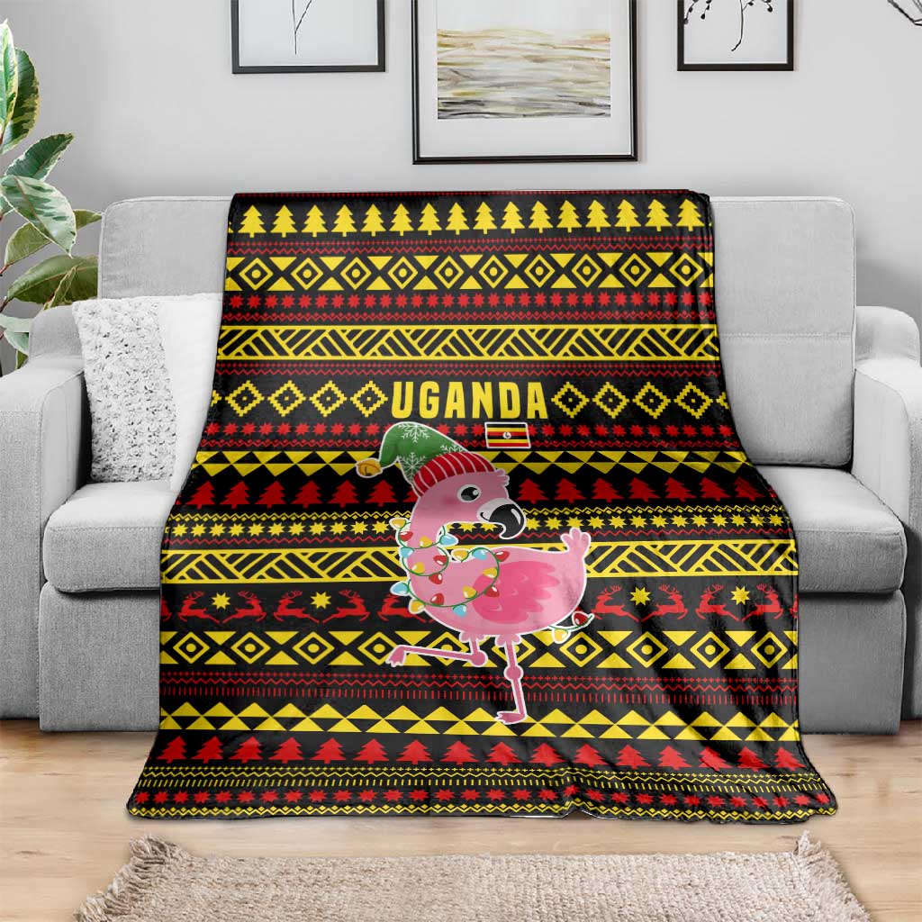Uganda Christmas Blanket Flamingo Lights Uganda Flag and Black Red Yellow - African Pride