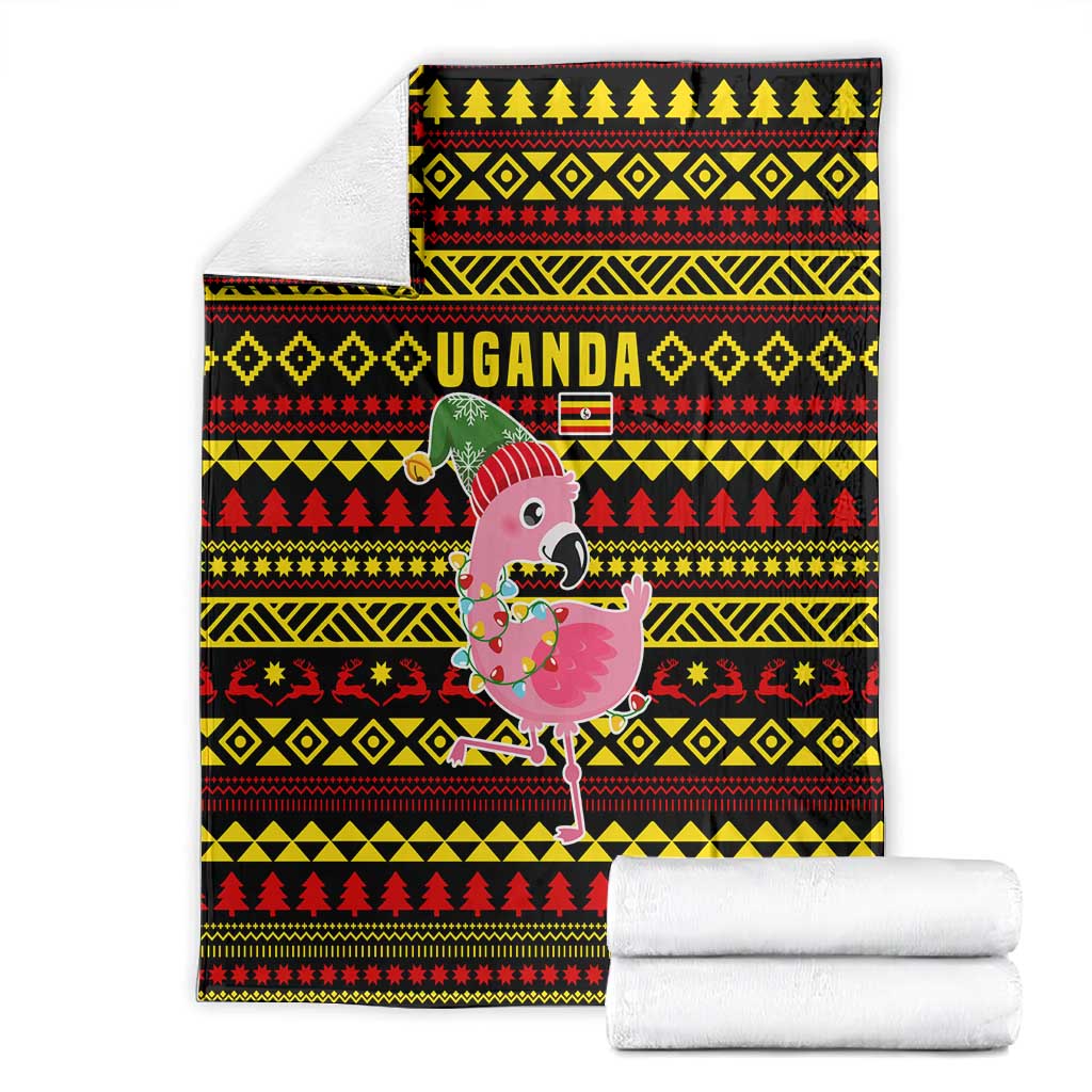 Uganda Christmas Blanket Flamingo Lights Uganda Flag and Black Red Yellow - African Pride