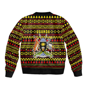 Uganda Christmas Bomber Jacket Flamingo Lights Uganda Flag and Black Red Yellow - African Pride