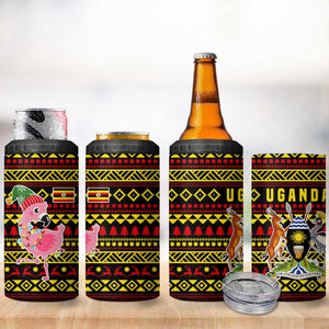 Uganda Christmas 4 in 1 Can Cooler Tumbler Flamingo Lights Uganda Flag and Black Red Yellow - African Pride