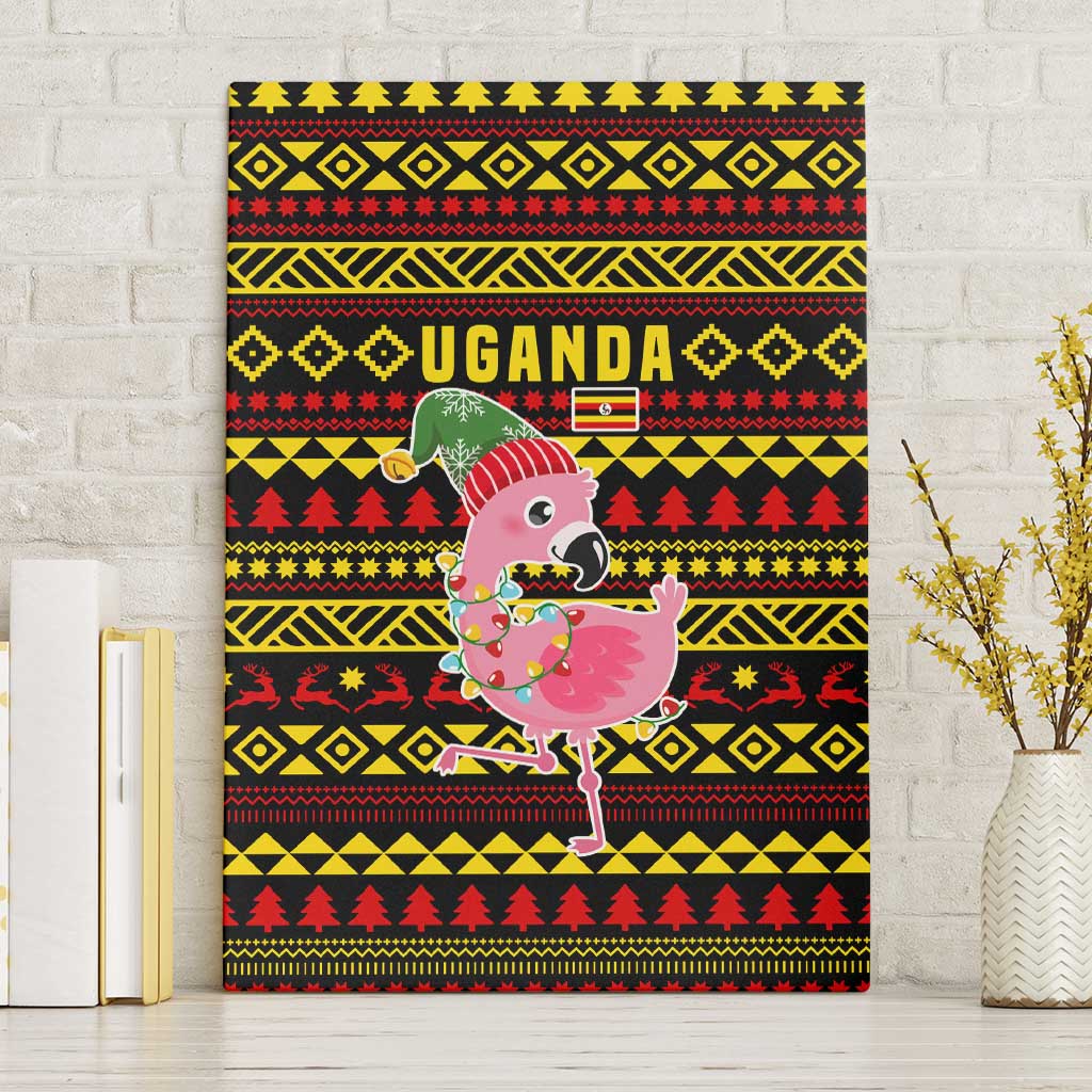 Uganda Christmas Canvas Wall Art Flamingo Lights Uganda Flag and Black Red Yellow - African Pride