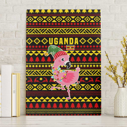 Uganda Christmas Canvas Wall Art Flamingo Lights Uganda Flag and Black Red Yellow - African Pride