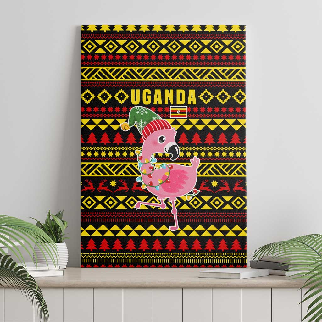 Uganda Christmas Canvas Wall Art Flamingo Lights Uganda Flag and Black Red Yellow - African Pride