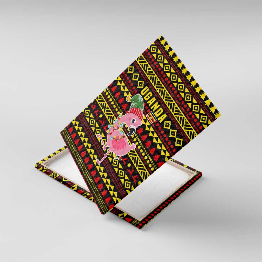 Uganda Christmas Canvas Wall Art Flamingo Lights Uganda Flag and Black Red Yellow - African Pride
