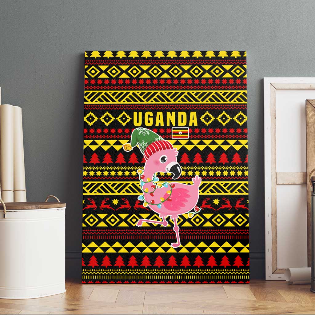 Uganda Christmas Canvas Wall Art Flamingo Lights Uganda Flag and Black Red Yellow - African Pride