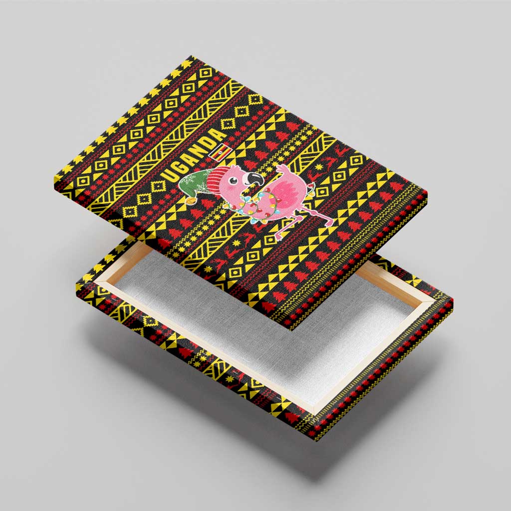 Uganda Christmas Canvas Wall Art Flamingo Lights Uganda Flag and Black Red Yellow - African Pride