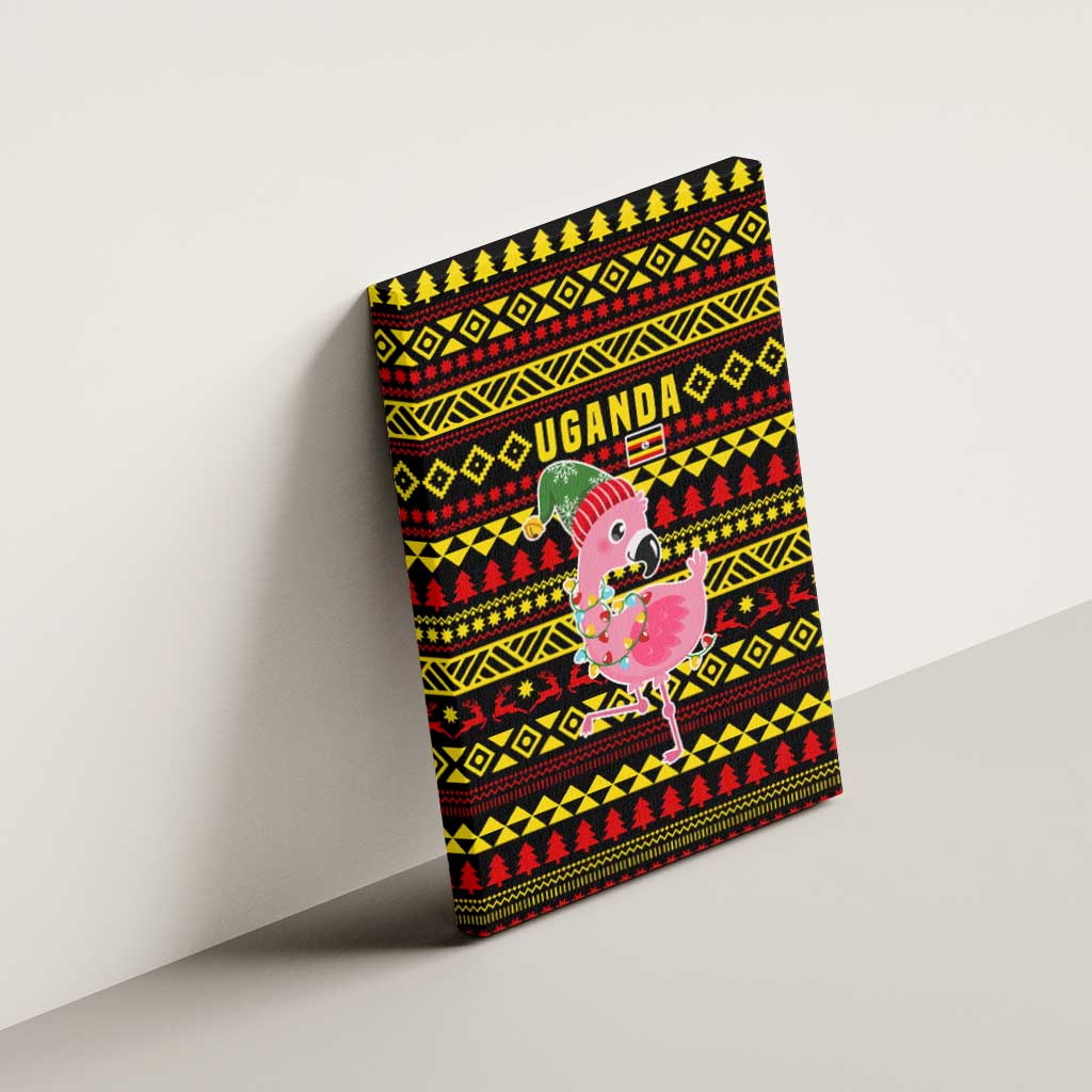 Uganda Christmas Canvas Wall Art Flamingo Lights Uganda Flag and Black Red Yellow - African Pride