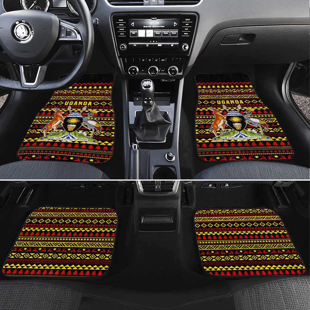 Uganda Christmas Car Mats Flamingo Lights Uganda Flag and Black Red Yellow - African Pride
