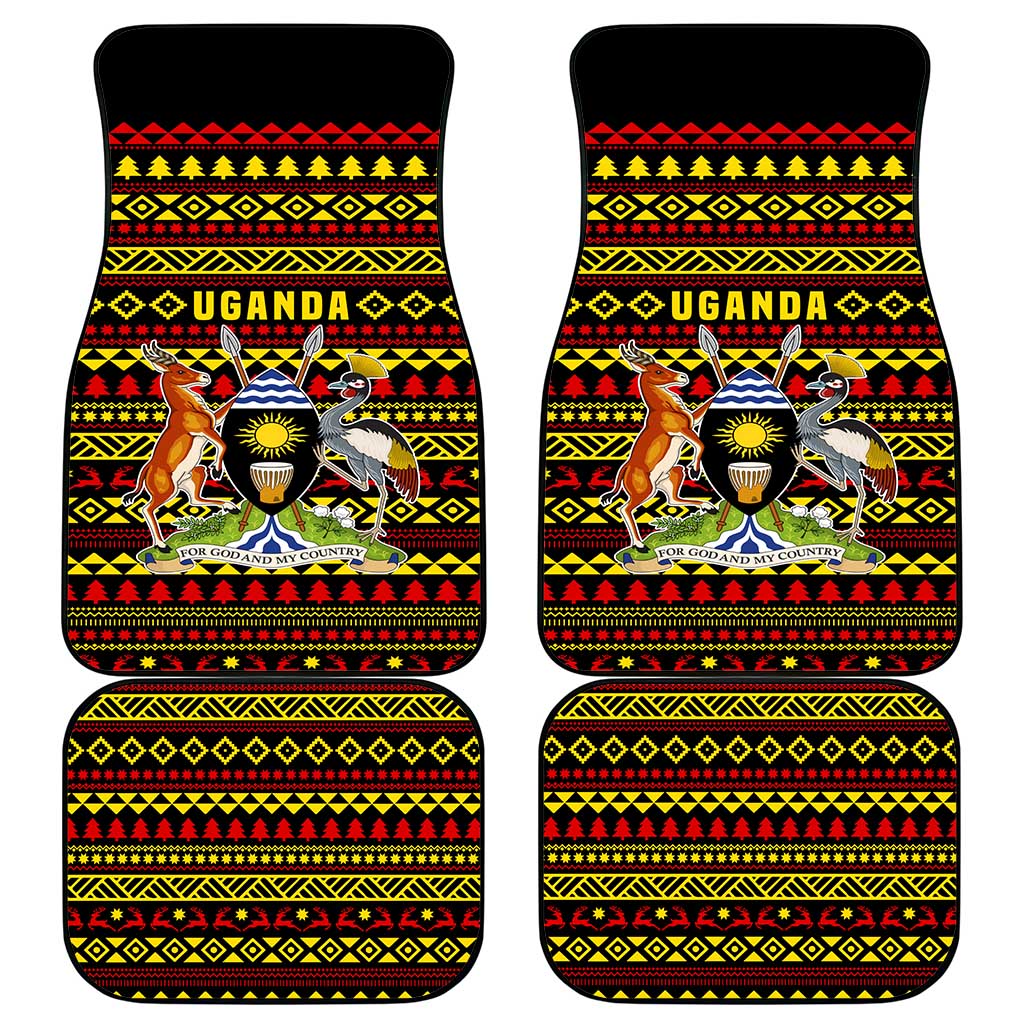 Uganda Christmas Car Mats Flamingo Lights Uganda Flag and Black Red Yellow - African Pride