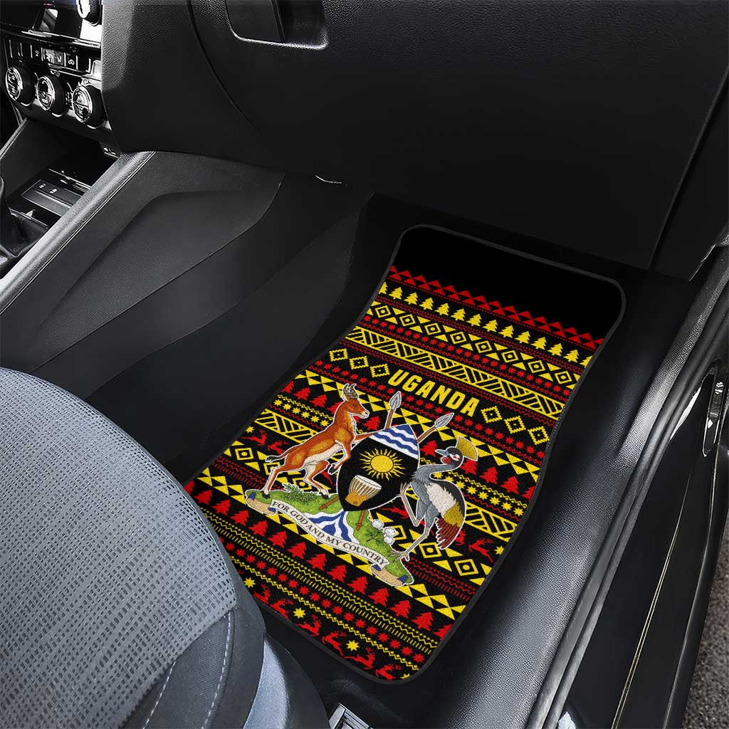 Uganda Christmas Car Mats Flamingo Lights Uganda Flag and Black Red Yellow - African Pride