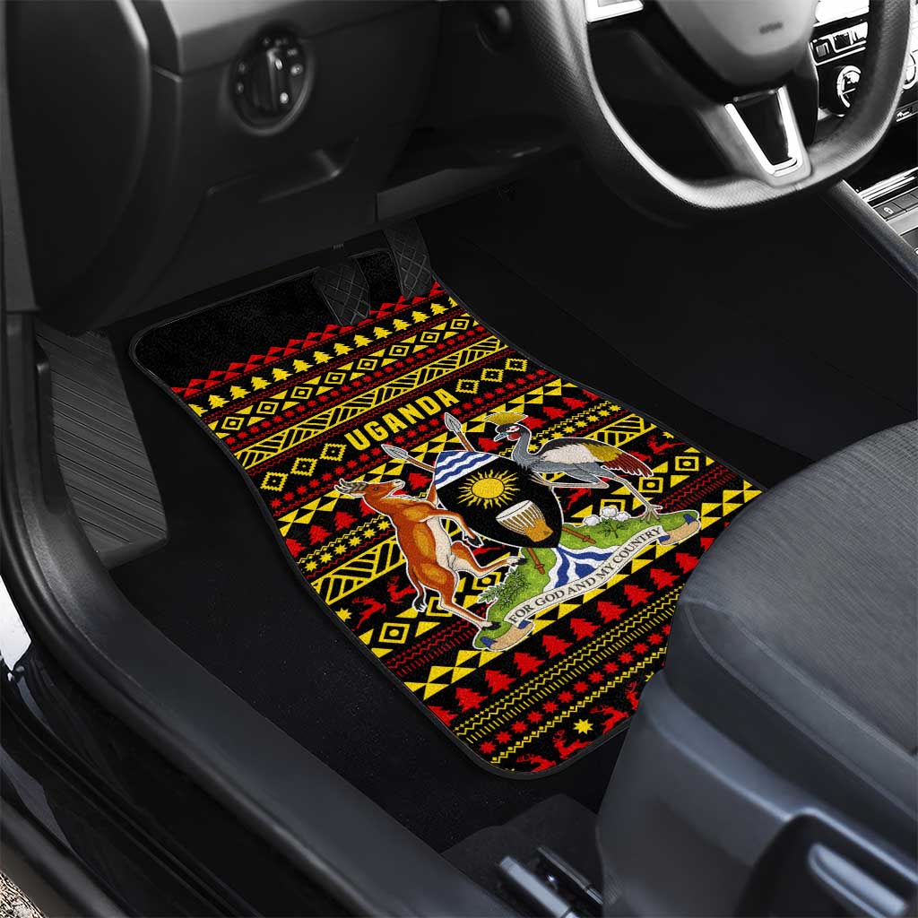 Uganda Christmas Car Mats Flamingo Lights Uganda Flag and Black Red Yellow - African Pride