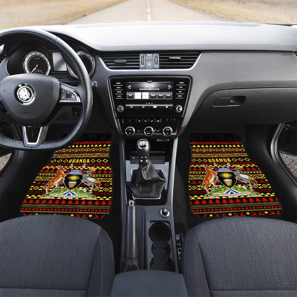 Uganda Christmas Car Mats Flamingo Lights Uganda Flag and Black Red Yellow - African Pride