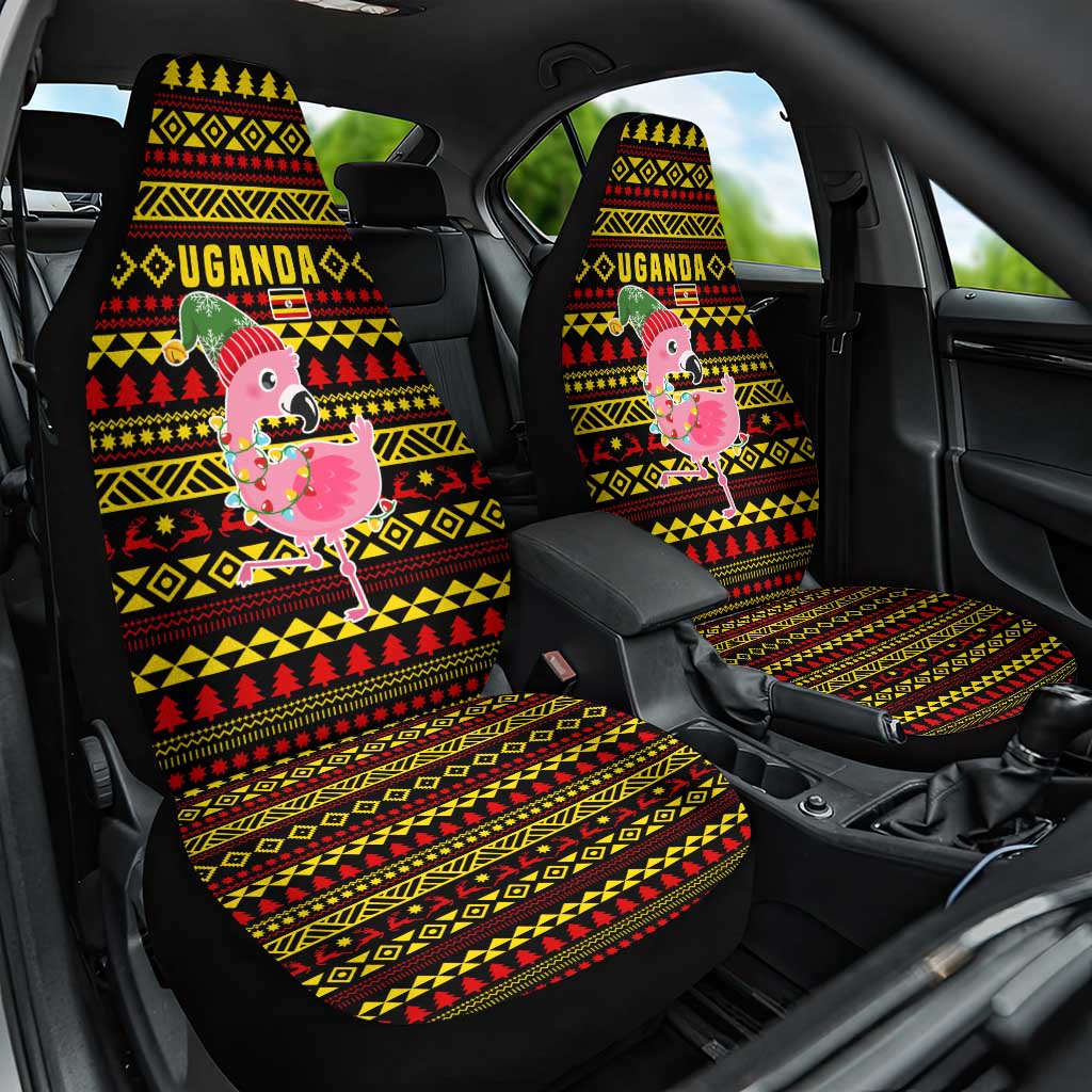 Uganda Christmas Car Seat Cover Flamingo Lights Uganda Flag and Black Red Yellow - African Pride