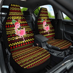 Uganda Christmas Car Seat Cover Flamingo Lights Uganda Flag and Black Red Yellow - African Pride