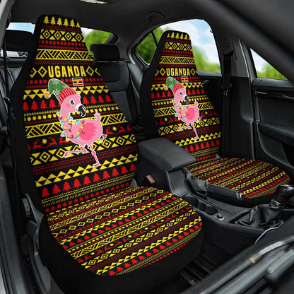 Uganda Christmas Car Seat Cover Flamingo Lights Uganda Flag and Black Red Yellow - African Pride
