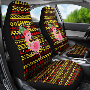 Uganda Christmas Car Seat Cover Flamingo Lights Uganda Flag and Black Red Yellow - African Pride