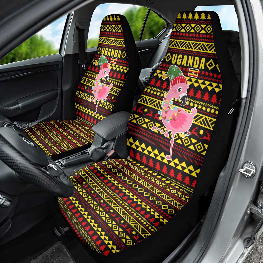 Uganda Christmas Car Seat Cover Flamingo Lights Uganda Flag and Black Red Yellow - African Pride