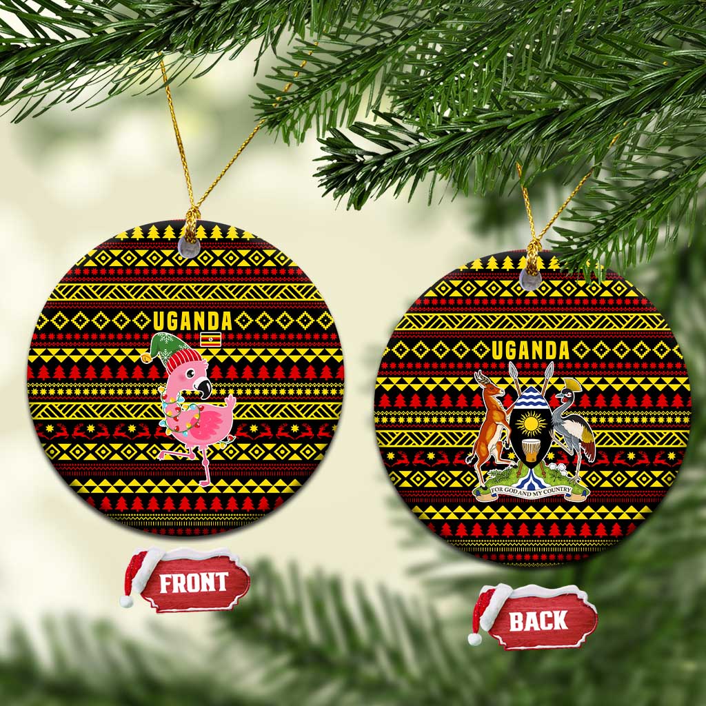 Uganda Christmas Ceramic Ornament Flamingo Lights Uganda Flag and Black Red Yellow - African Pride