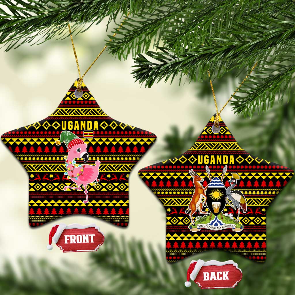 Uganda Christmas Ceramic Ornament Flamingo Lights Uganda Flag and Black Red Yellow - African Pride