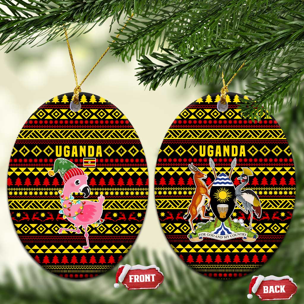 Uganda Christmas Ceramic Ornament Flamingo Lights Uganda Flag and Black Red Yellow - African Pride