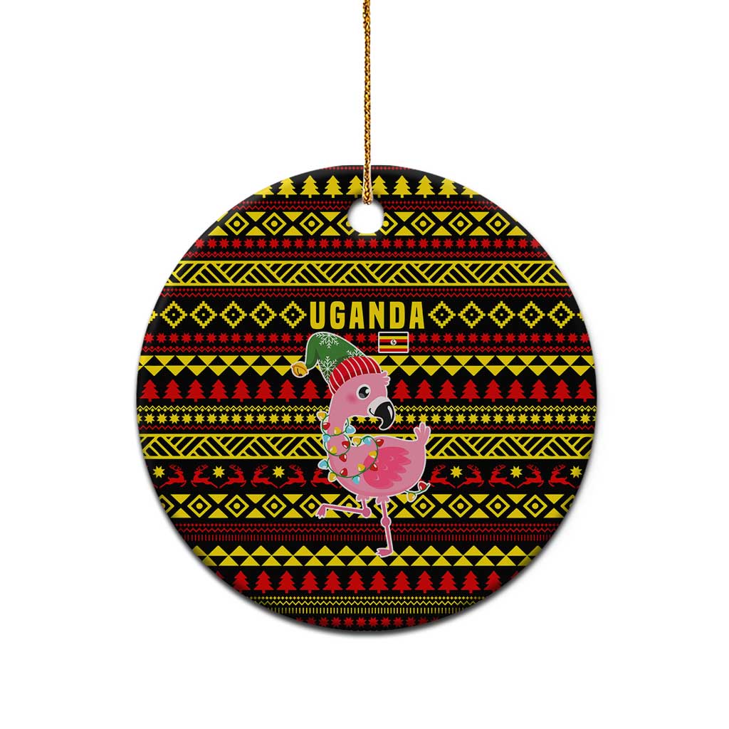 Uganda Christmas Ceramic Ornament Flamingo Lights Uganda Flag and Black Red Yellow - African Pride