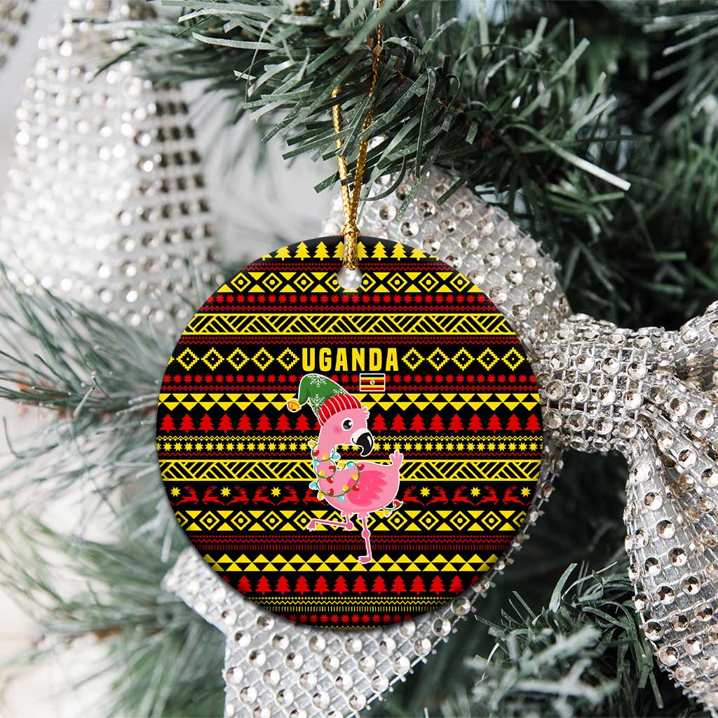 Uganda Christmas Ceramic Ornament Flamingo Lights Uganda Flag and Black Red Yellow - African Pride