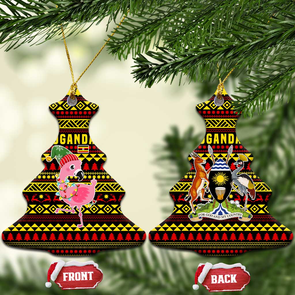 Uganda Christmas Ceramic Ornament Flamingo Lights Uganda Flag and Black Red Yellow - African Pride