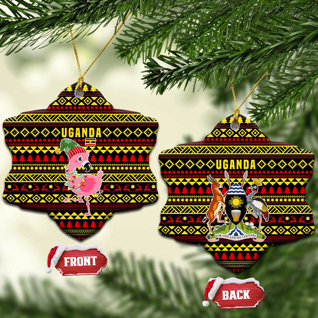 Uganda Christmas Ceramic Ornament Flamingo Lights Uganda Flag and Black Red Yellow - African Pride