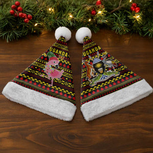 Uganda Christmas Santa Hat Flamingo Lights Uganda Flag and Black Red Yellow - African Pride