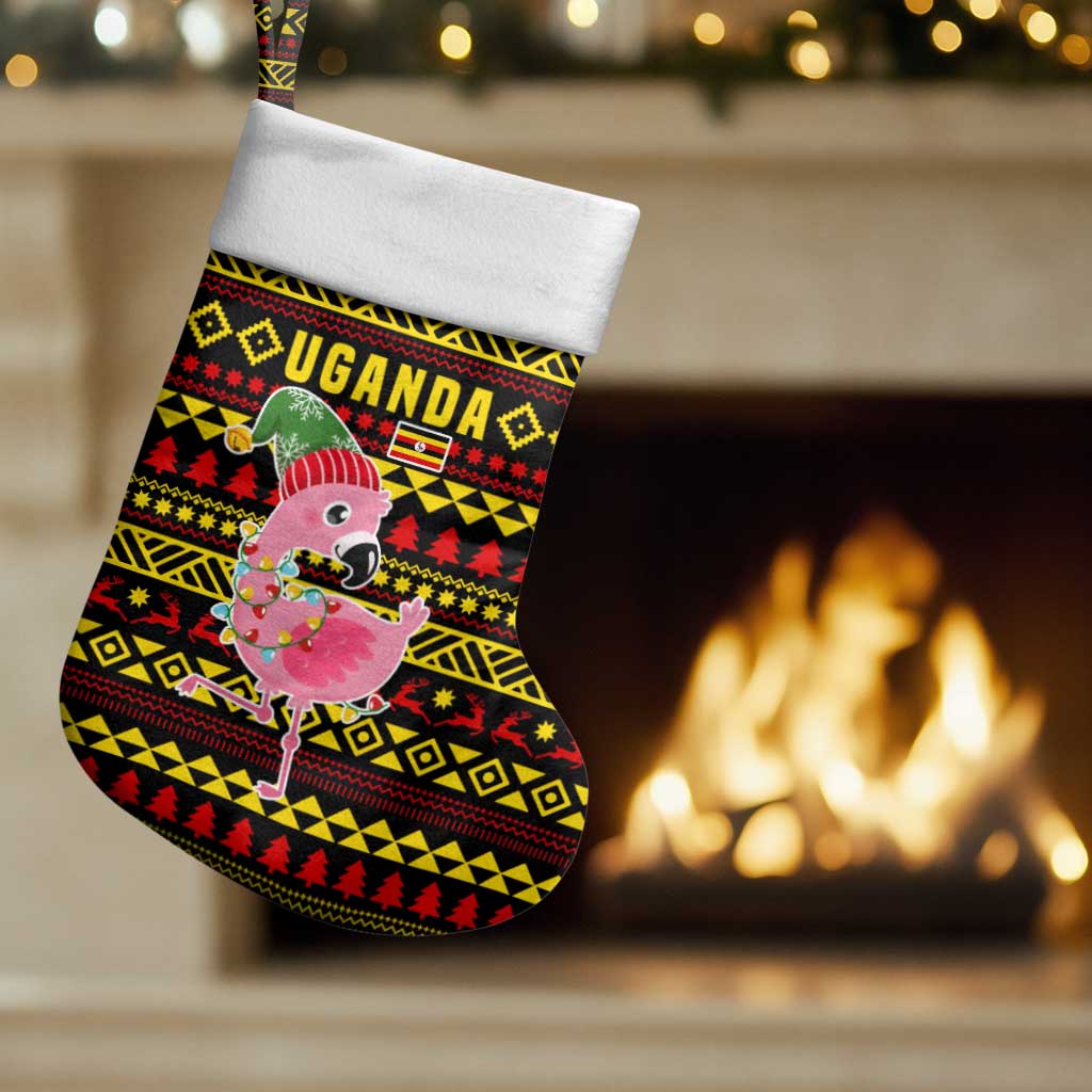 Uganda Christmas Stocking Flamingo Lights Uganda Flag and Black Red Yellow - African Pride