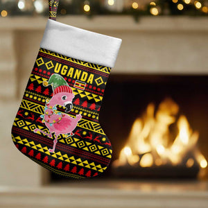 Uganda Christmas Stocking Flamingo Lights Uganda Flag and Black Red Yellow - African Pride