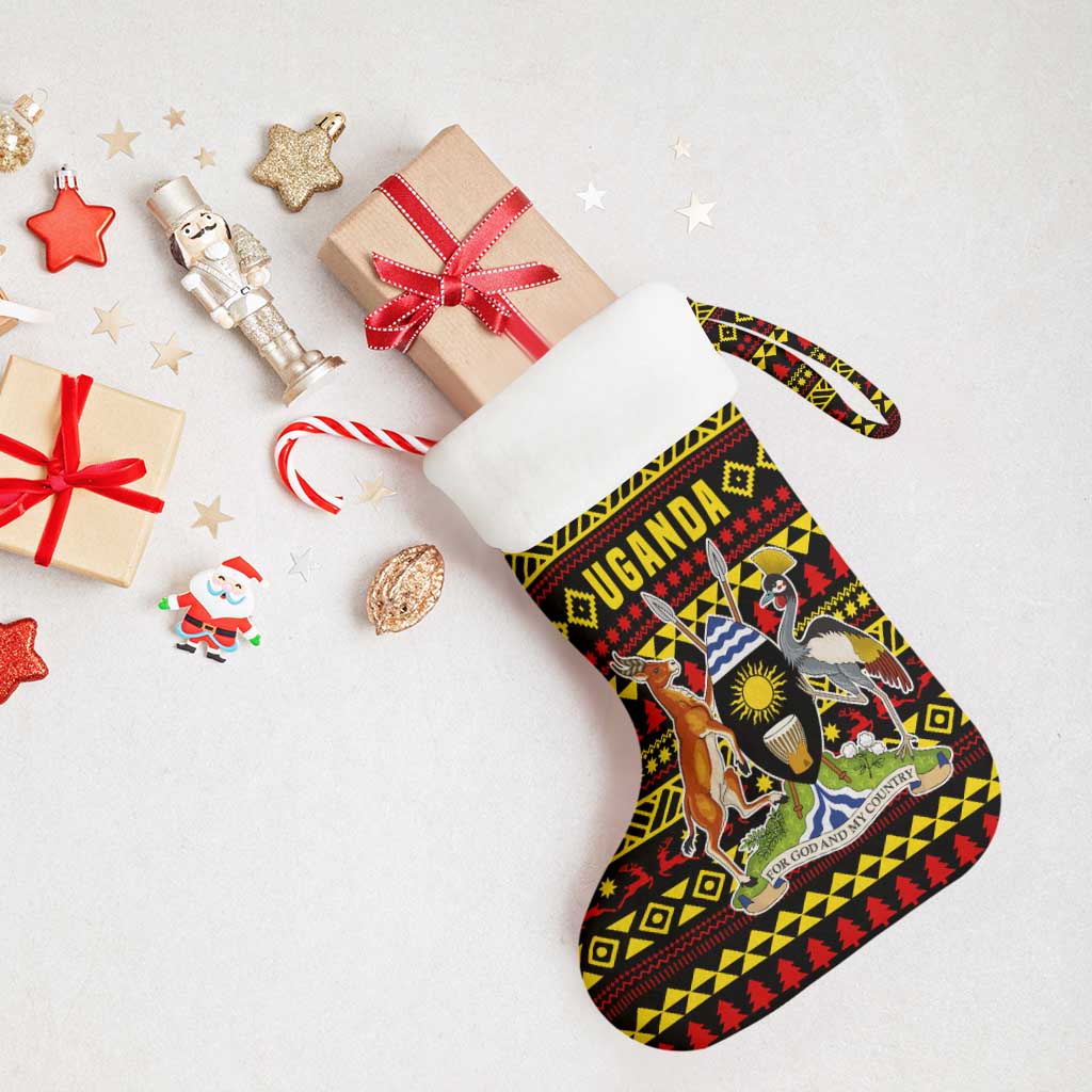 Uganda Christmas Stocking Flamingo Lights Uganda Flag and Black Red Yellow - African Pride