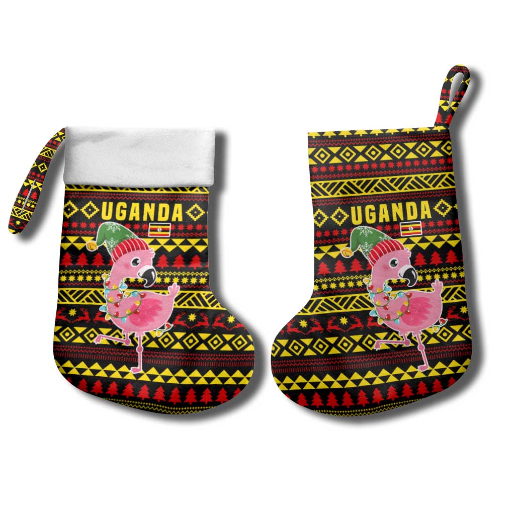 Uganda Christmas Stocking Flamingo Lights Uganda Flag and Black Red Yellow - African Pride